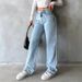 High-Waisted Retro Draped Denim Jeans for Women Wide Leg Loose Straight Leg Trousers_ecoleips.com