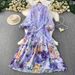 Elegant French-Inspired Floral Embroidered Dress With Button Front & Waist Tie - Flowy Maxi Dress For Women_ecoleips.com