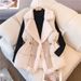 Women's Clothing Double Breasted Fur Collar Waist Fur Integrated Women's Double-Breasted Faux Fur Collar Waist-Cinching Fleece-Lined Vest Coat_ecoleips.com