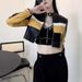 Women's Clothing Sexy PU Leather Biker Jacket With Stand Collar, Slim Fit Short Cropped Motorcycle Jacket For Women, Stylish Two-Tone Color Block_ecoleips.com