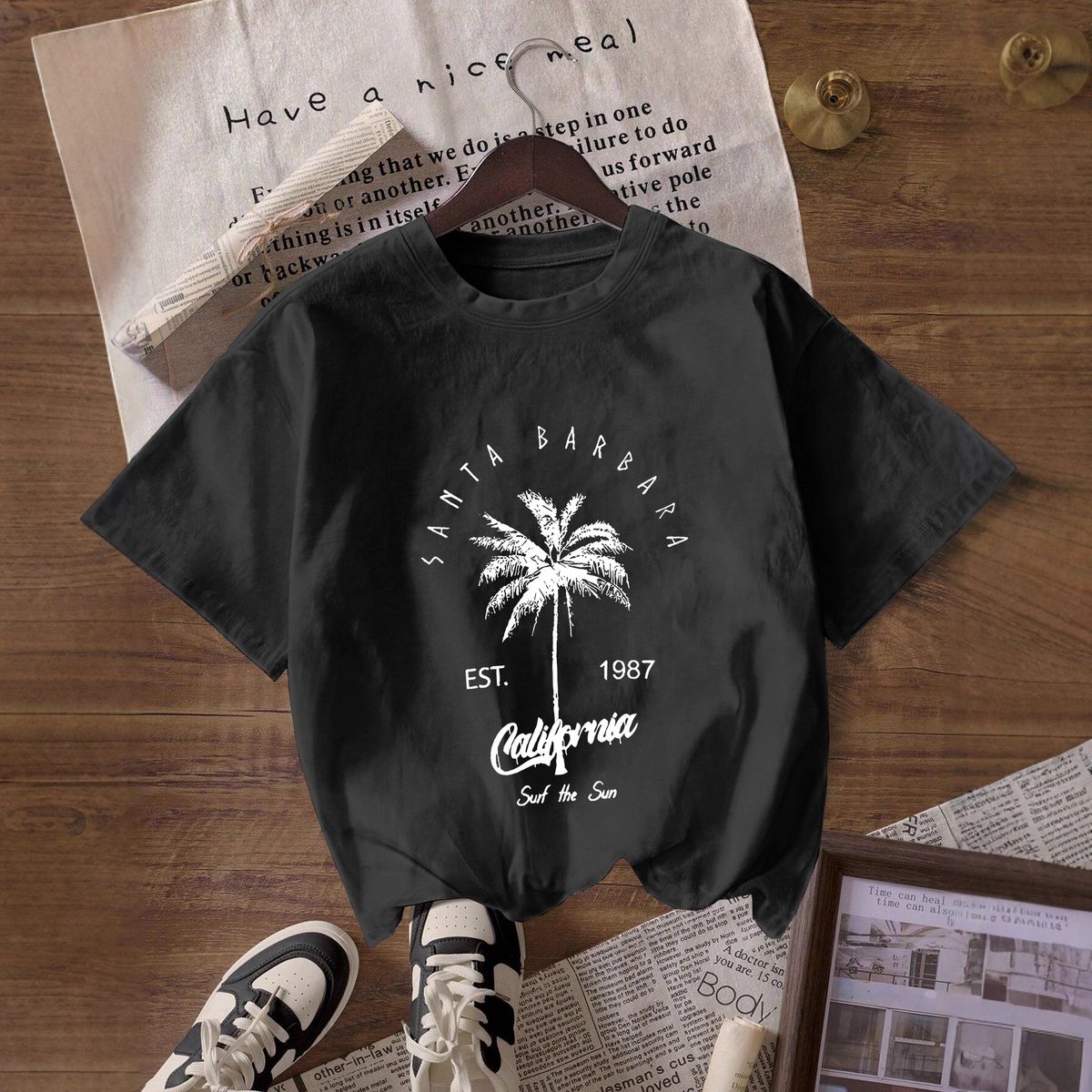 Women's Casual Round Neck Short Sleeve T-Shirt Multi-Color American Style Simple Fashionable Sports Top Solid Printed Loose Fit_ecoleips.com