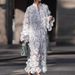 Flower Hollow Out Loose Women's Party Dress Sexy V Neck Long Sleeved Autumn Dress Casual Solid Color Button Maxi Dress Vestidos_ecoleips.com