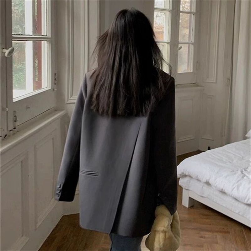Chic Grey Blazer Petite Women's Casual Suit Sophisticated Design Spring Autumn Style Niche Outerwear_ecoleips.com