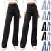 Women's High-Waisted Blue Jeans - Loose Fit Straight Leg,Stretch-Free Cotton, Long Trousers For Spring & Fall_ecoleips.com