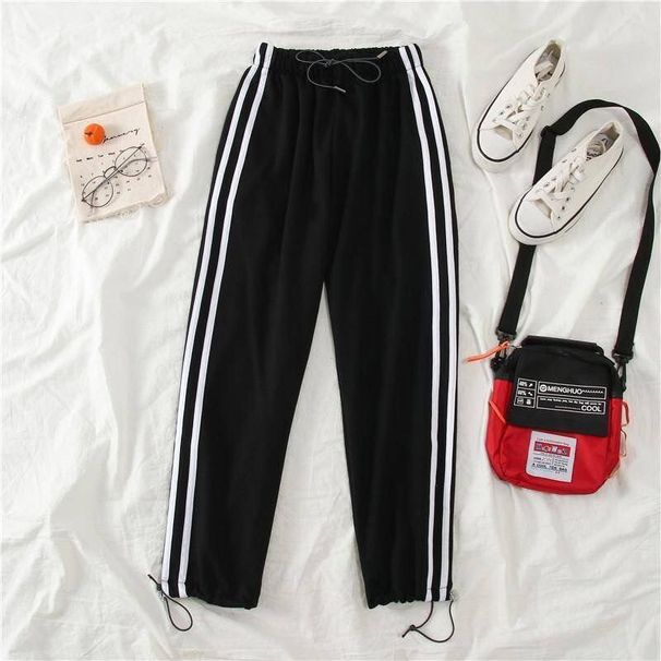 Korean Style Striped Jacket And Cropped Pants Set Trendy Spring Outfit for Women Black Pink S-2XL_ecoleips.com
