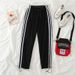 Korean Style Striped Jacket And Cropped Pants Set Trendy Spring Outfit for Women Black Pink S-2XL_ecoleips.com
