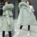 Women's Winter Parka With Fox Fur Trim - Longline Quilted Coat, Thickened Cotton Lining, Hooded Jacket (Khaki, Red, Black, Sage Green, Blue)_ecoleips.com