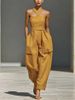 Women's Linen Blend Jumpsuit Crossover Neckline Loose Fit New Arrival From Independent Store_ecoleips.com