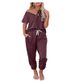 Women's Casual Sportswear Set Short-Sleeved Button-Up Pullover Top With Drawstring Pants Two-Piece Spring Collection_ecoleips.com