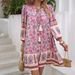 Voya Women's European And American Spring Summer Casual Bohemian Vacation Rayon Printed V-Neck Dress Women's_ecoleips.com