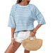 Women's 3D Striped Batwing Sleeve T-Shirt Oversized Casual Soft Polyester Tee in 4 Colors_ecoleips.com