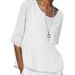 Verve 2025 Spring Summer V-neck Solid Color Cotton Linen Plus Size Mid-sleeve Women's Shirt_ecoleips.com