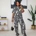 Women's Clothing Women's Printed Collared Trousers Set High Waisted Wide Leg Trousers Open Front Top Summer Fashion Elastic Short Sleeved_ecoleips.com
