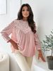 Women's Lace Trim Blouse With Lantern Sleeves - Flowy Chiffon Oversized Top For Elegant Casual Wear_ecoleips.com