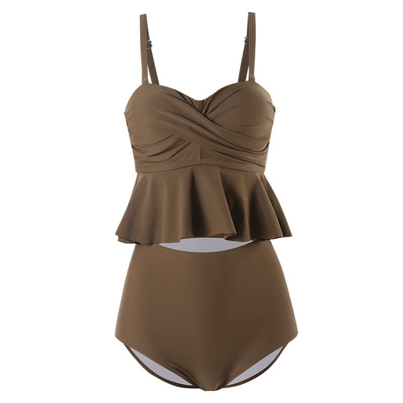 High Waisted Ruffled Swimsuit Japanese Korean Style Conservative Conceals Tummy for Hot Spring Resorts Women's Swimwear_ecoleips.com