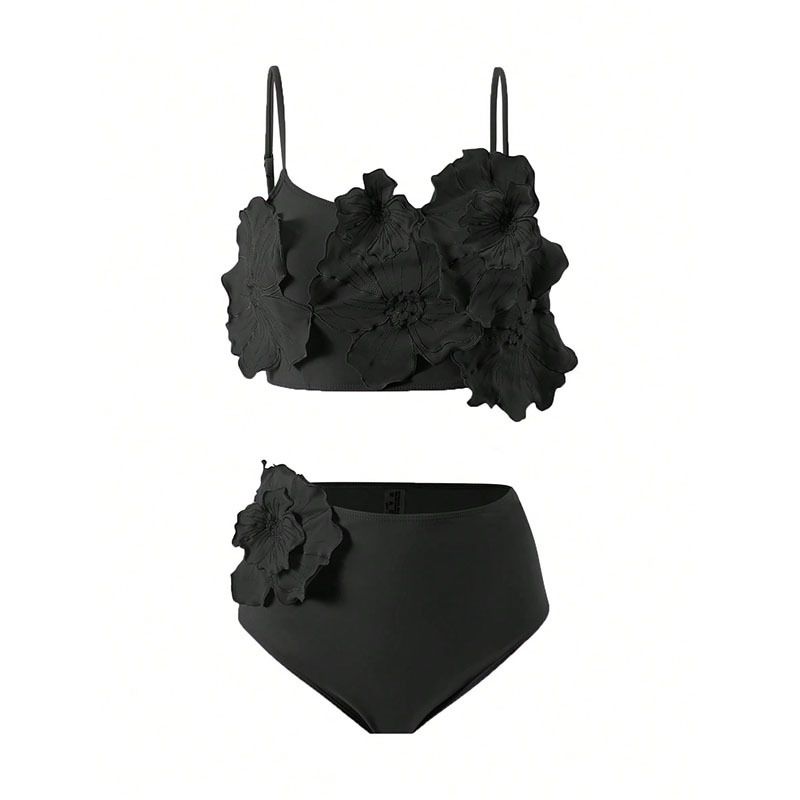 Women's 3D Floral Decorated Camisole Bikini Set European Style Sexy Summer Vacation Fashion Sleeveless Wire-Free Polyester_ecoleips.com
