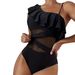Women's Clothing Swimsuit Female Pure Color Sexy Tulle Breathable One Piece Swimsuit_ecoleips.com