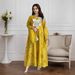 Muslim Dress Women Handcrafted Muslim Abaya Dress With Embroidered Floral Detailing – Elegant Batwing Sleeves (Yellow/Pink)_ecoleips.com