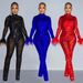 Women’s Clothing fashion women's solid color mesh feather long sleeved trousers two piece set_ecoleips.com