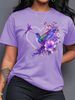 Floral Hummingbird Heart Women's Tee - Boho Graphic, Casual Pink Top_ecoleips.com
