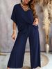 2025 V-neck Batwing Sleeve Casual Loose Wide-leg Pants Set For Women_ecoleips.com