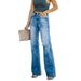 Distressed High-Waisted Wide Leg Jeans For Women - Vintage Washed Denim Pants (S-XXL, Blue/Black)_ecoleips.com