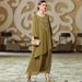 Military-Green Hand-Sewn Chiffon Dress With A Long, Loose Skirt; An Abaya-Style Garment._ecoleips.com