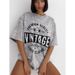Women's Clothing High Street Vintage Washed Old Design Pure Cotton T Shirt Women's Fashion All Match Casual Tops Ins Trend_ecoleips.com