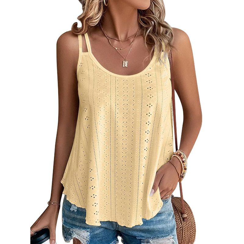 Women's Clothing Knitted Vest Summer Round Neck Solid Color Ladies New Camisole Vest_ecoleips.com