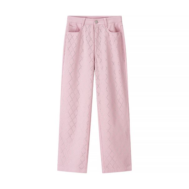 Summer Women's High Waist Straight Leg Pants With Rhinestone Decor - Trendy Streetwear Casual Trousers For Women, Pink (S/M/L)_ecoleips.com