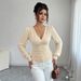 European And American Cross-border 2026 Spring New V-neck Fashion Handmade Pearl Embellished Solid Color_ecoleips.com