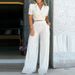 Women's Clothing Brown Striped Shorts Lapel Jacket Suit Wide Leg Long Dress_ecoleips.com