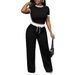 Women's Color Block Two Piece Set Black And White Fitted Top Loose Pants Hot Seller_ecoleips.com