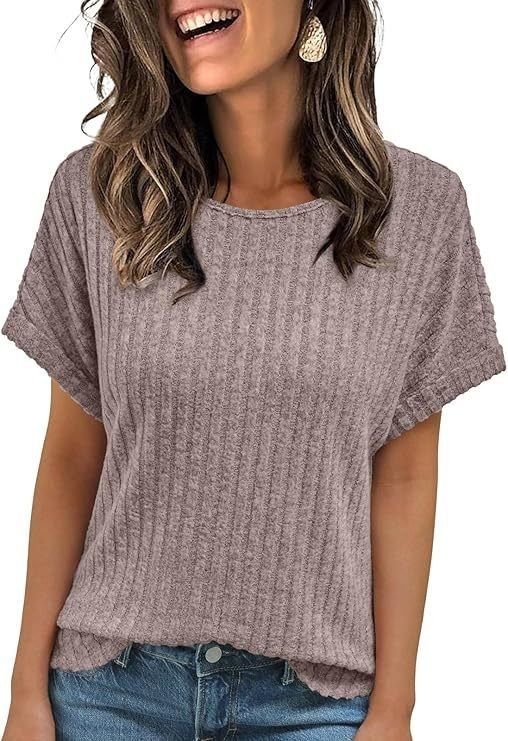Women's Solid Color Crew Neck Short Sleeve T-Shirt Versatile Color Palette Ribbed Casual Top Summer Hot Selling_ecoleips.com