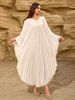 2025 New Cross-Border Middle Eastern Arab Women's Long-Sleeve Pleated Bat-Sleeve Round-Neck Robe Dress_ecoleips.com