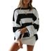 Aria Basics Aria Basics 2026 Fall/Winter European And American Clothing New Women's With Rolled Edge Round Neck Striped Color Block Knit_ecoleips.com