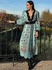 Fashion Patchwork A Line V Neck Dress For Women Elegant Floral Printed Long Sleeve Dresses 2025 Spring New Chic Beach Vestidos_ecoleips.com