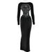 Absobe Backless Bow Long Sleeve Sexy Maxi Dress Women Gown Elegant O Neck High Waist Bodycon Club Party Split Long Dress_ecoleips.com