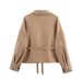 Cross-border European And American Style W's Autumn Fashion Khaki Pocket Belt Jacket, Short Trench Coat For Petite_ecoleips.com