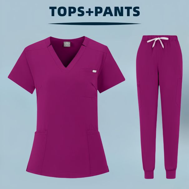 Women's Clothing Split Surgical Overalls V Neck Short Sleeves Female Hospital Scrub Suits Female Operating Room Washing Clothes_ecoleips.com
