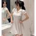 Spring And Summer New Style Elegant Waist-cinching Slimming Short-sleeve Polo Collar Figure-flattering High-waisted_ecoleips.com