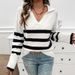 Women's Autumn/Winter Casual Loose Striped Collared Sweater With Contrasting Colors_ecoleips.com