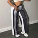 Women's High-Waisted Patchwork Distressed Wide Leg Trousers Casual Fashionable Full-Length Pants_ecoleips.com