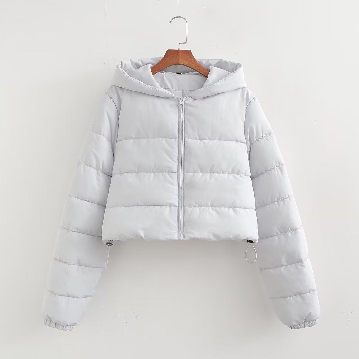 Winter Women's Hooded Short Puffer Jacket, Lightweight Quilted Coat With Polyester Filling, Warm Fleece Lined Zip-Up Outerwear For Casual & Commute_ecoleips.com