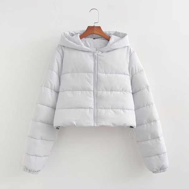 Winter Women's Hooded Short Puffer Jacket, Lightweight Quilted Coat With Polyester Filling, Warm Fleece Lined Zip-Up Outerwear For Casual & Commute_ecoleips.com