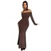 Elegant Strapless Maxi Dress For Women Long Sleeved Bodycon Autumn Winter Fashion_ecoleips.com