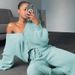 European And American 2025 Casual Fashion Women's Solid Color Cardigan Long Sleeved Sweater Trousers Two Piece Suit_ecoleips.com