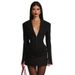 Women's Sexy Deep V Long Sleeve Ruched High Waist Bodycon Mini Dress – Elegant Fall Winter Gown_ecoleips.com