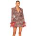 Foreign Trade New Product European And American High-end Women's V-neck Floral With Feather Decoration On Cuffs Elegant_ecoleips.com