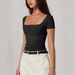 Women's Slim Fit Cropped Square Neck T-Shirt – Breathable Short Sleeve Top For Casual & Layering_ecoleips.com